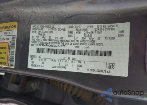 2021 Ford Ranger Xl z USA, uszkodzony, nr VIN 1FTER4FHXMLD27770